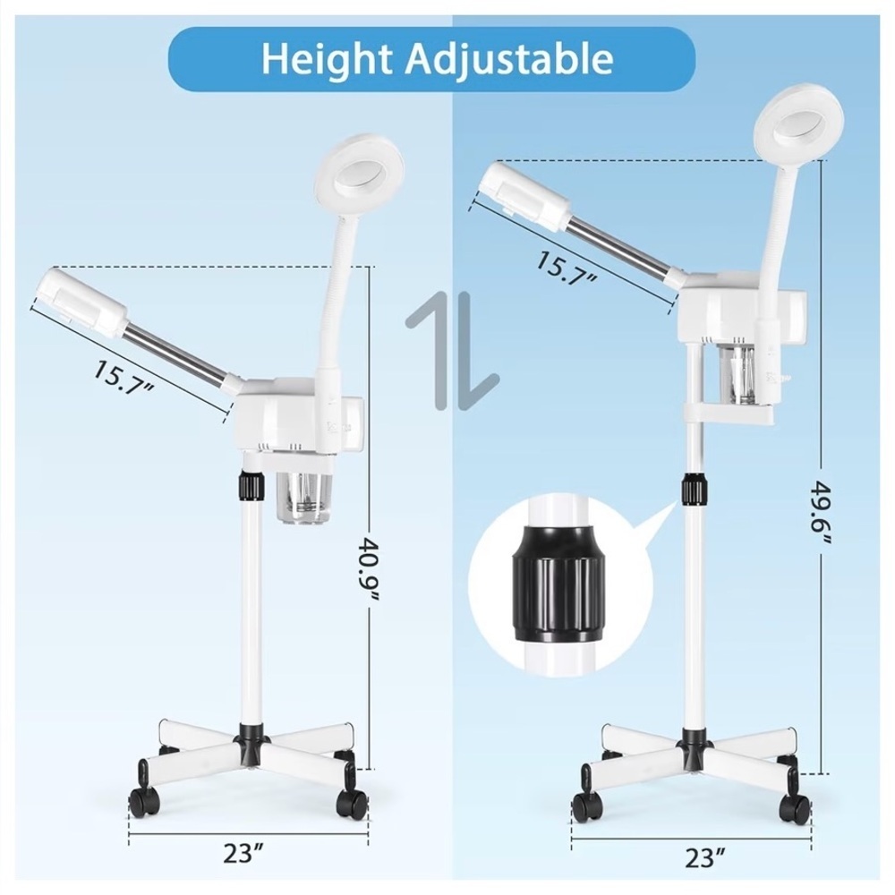 Esthetician or spa 2 in 1 steamer with magnifying light on rollers white - Picture 9 of 9